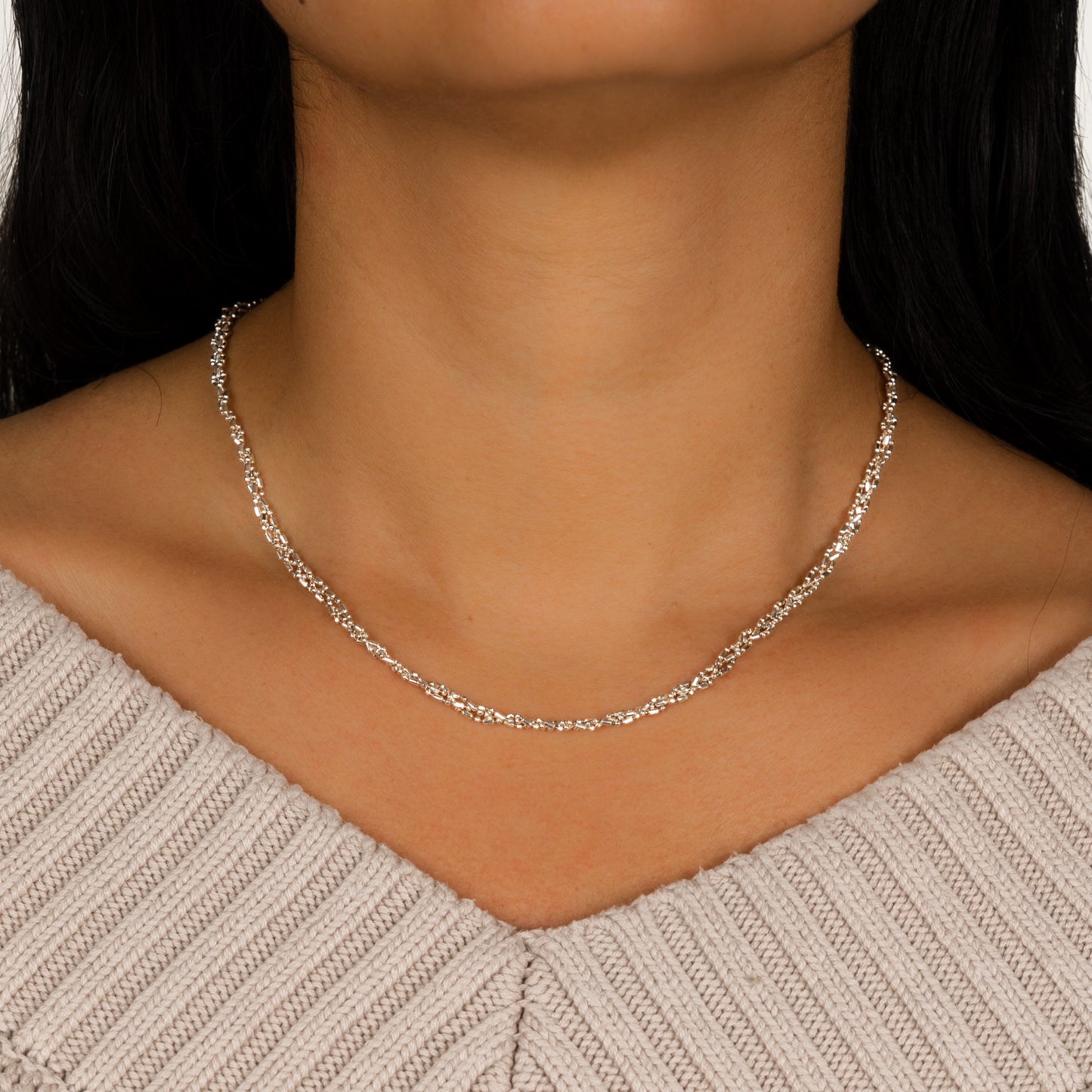 Sendera Beaded Bar Braid Sterling Silver Necklace